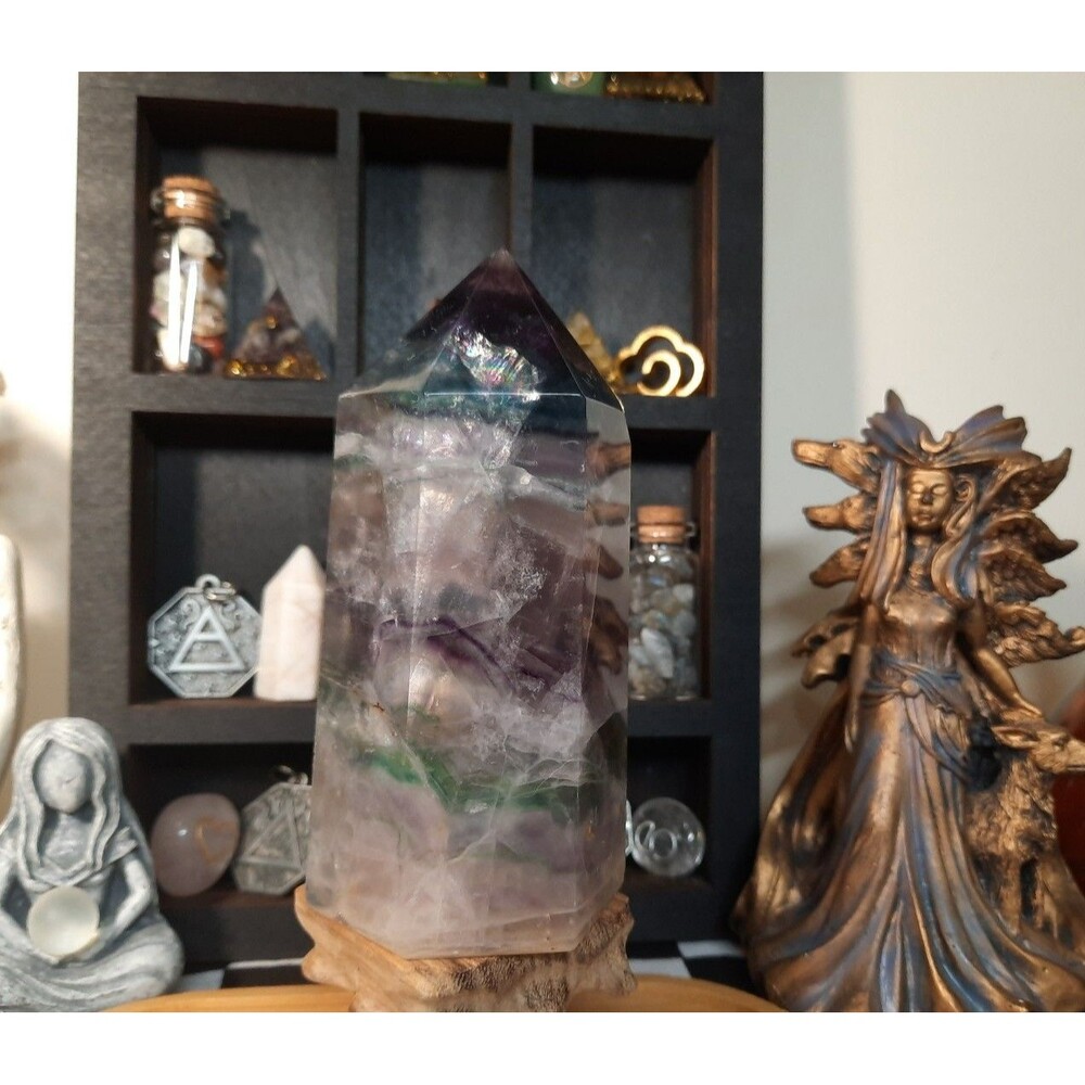 Grade A Natural Polished Rainbow Flourite Crystal Tower Point